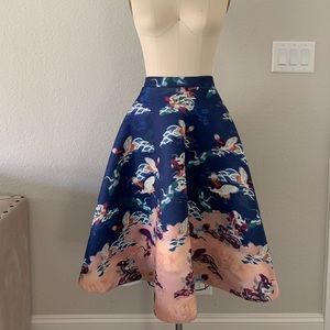 Circle skirt in bird floral print